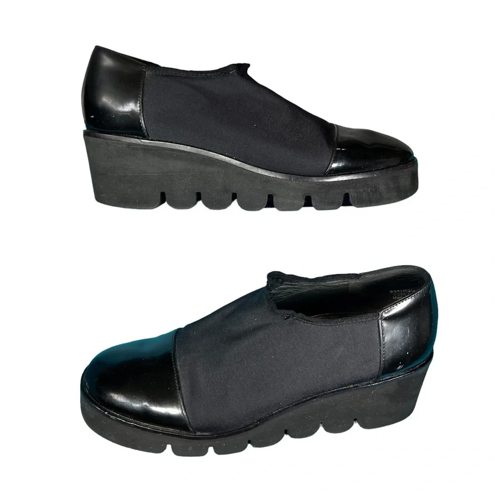 90’s Paul Green Nylon and Patent Black Slip-on Elastic Wedge - Picture 2 of 9